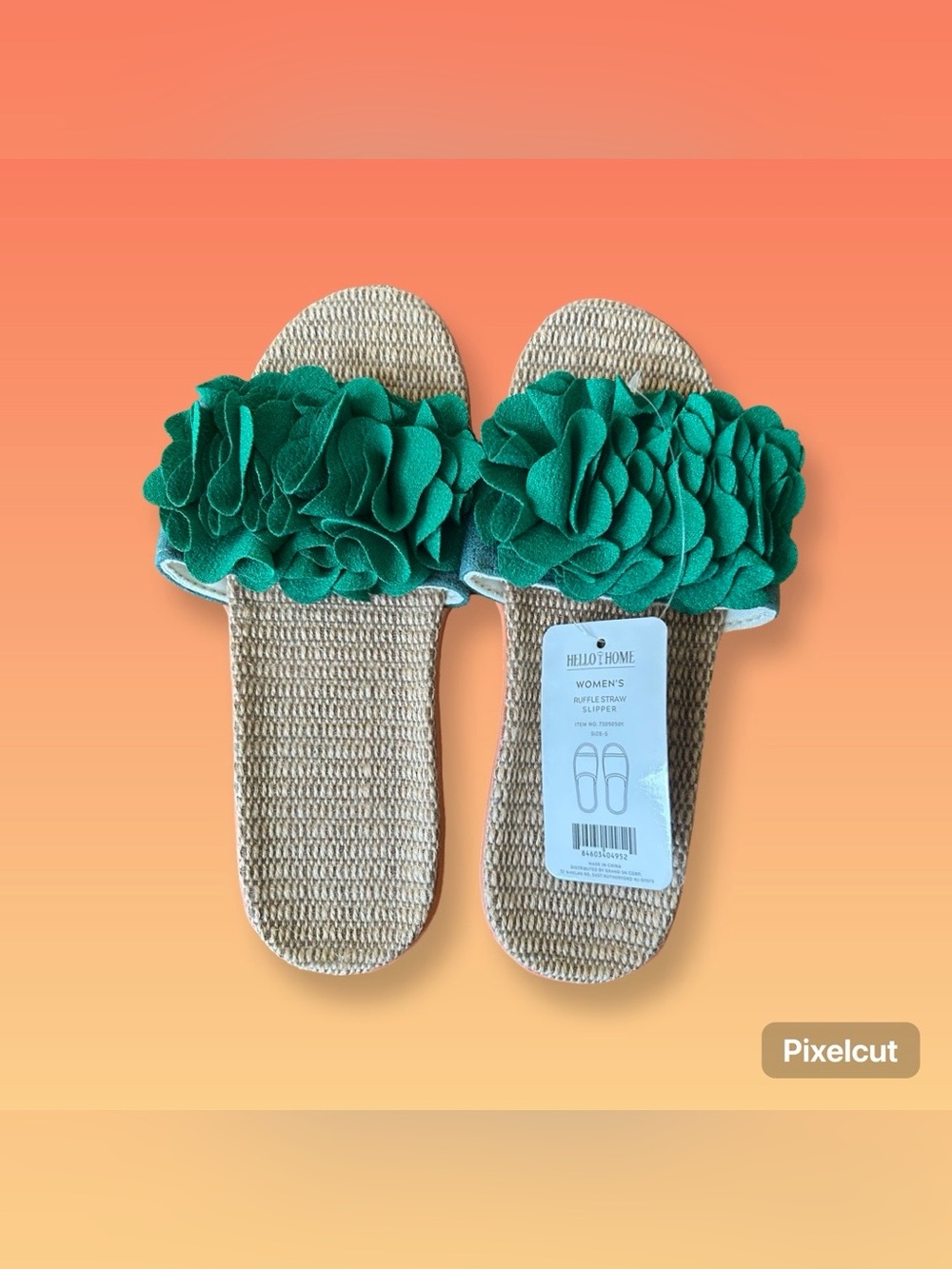 Women's Green Floral Slide Slippers Size 7